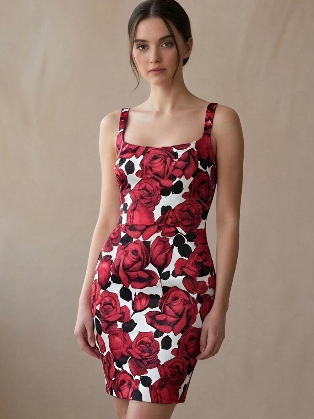 WHBM White House Black Market NWT Red & White Rose  Sheath Dress Size 4